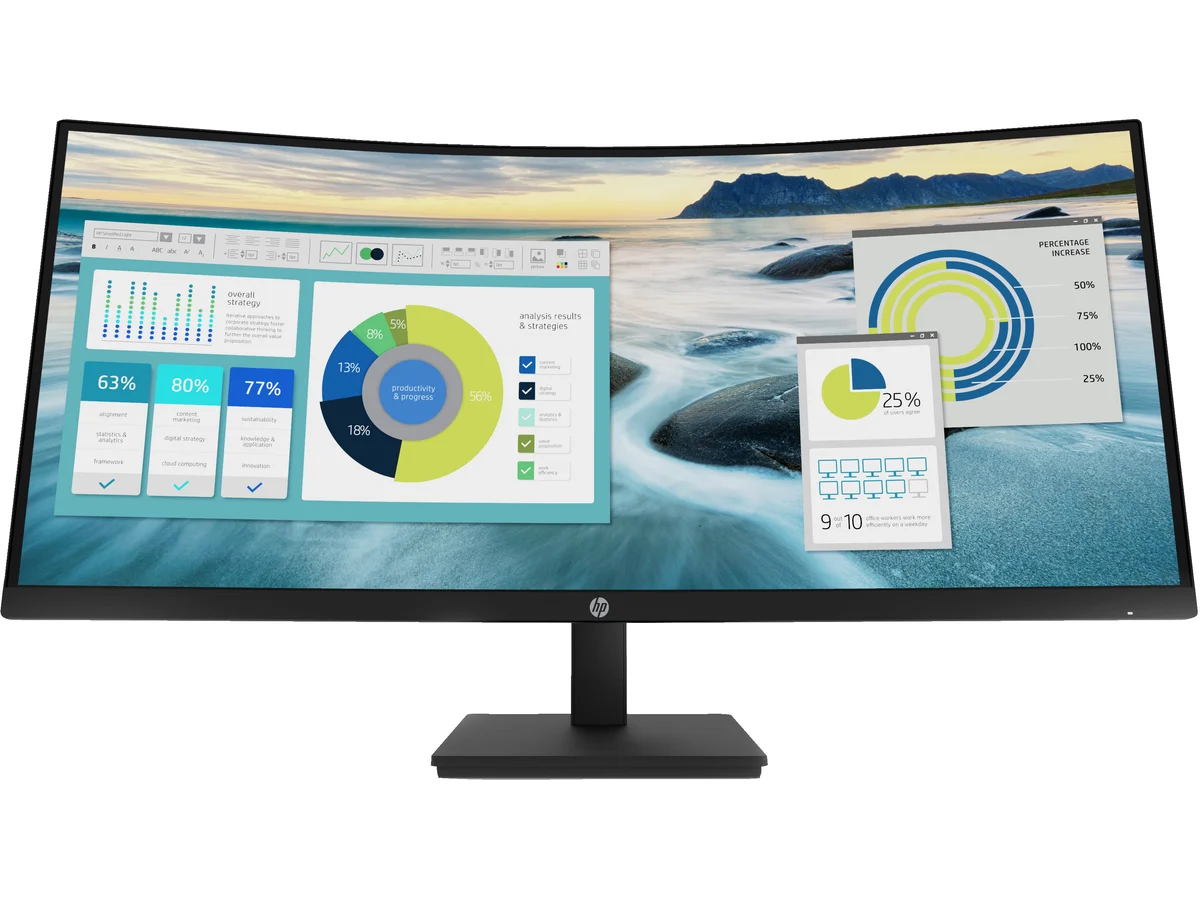 HP P34hc G4 34" WQHD Curved USB-C Monitor (3440 × 1440, VA, HDMI, DisplayPort, Lautsprecher) (MPN 21Y56AA#ABB) — Österreich Fachhandel